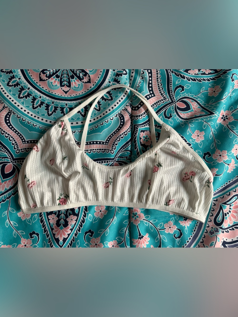 White Floral Ribbed Bralette - Women's Intimates